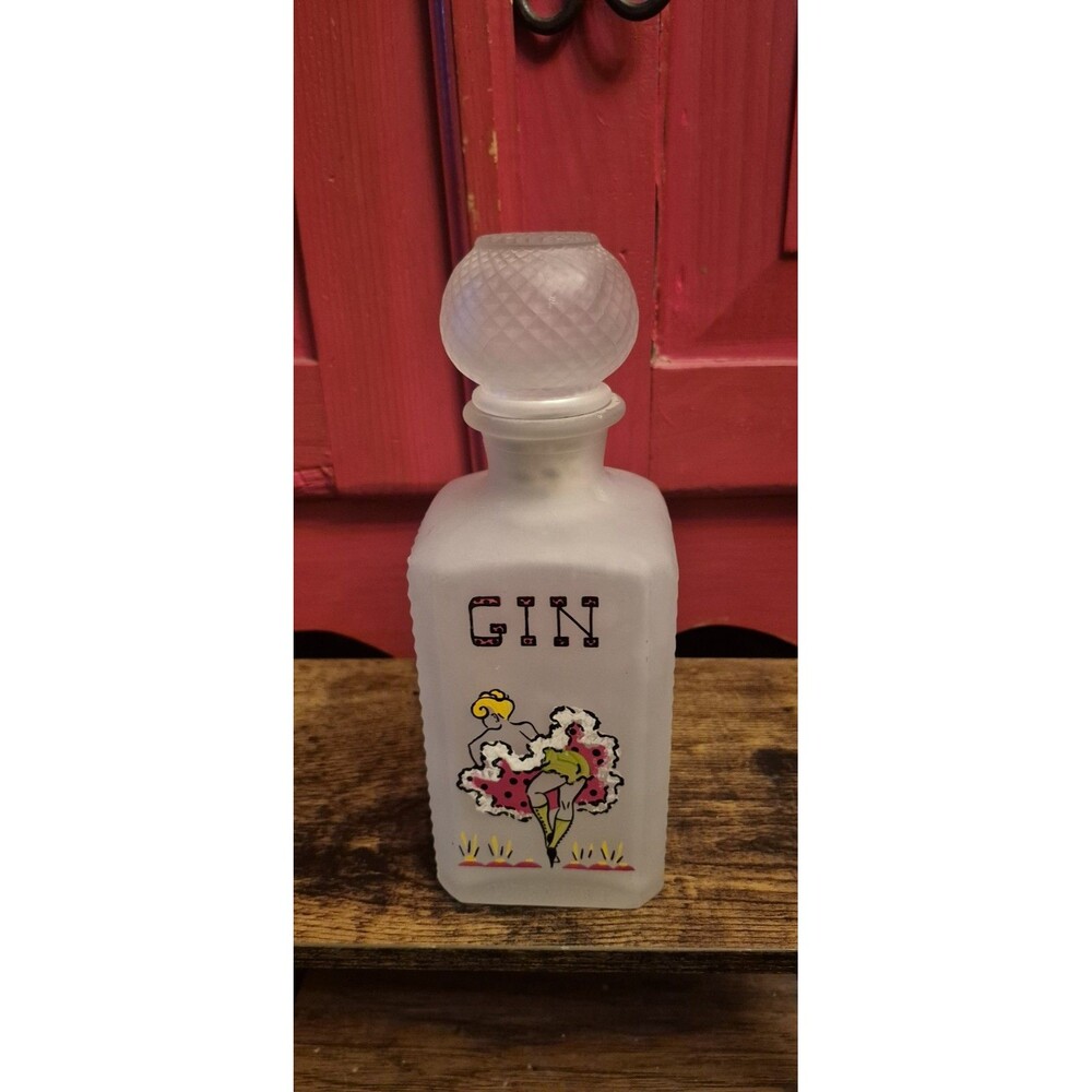 VTG 1950s Gay Fad Studio Frosted Glass Gin Decanter Can Can Girl Stopper EUC MCM